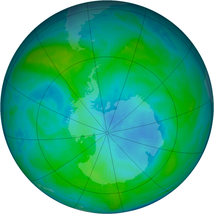 Antarctic ozone map for 21 February 1985